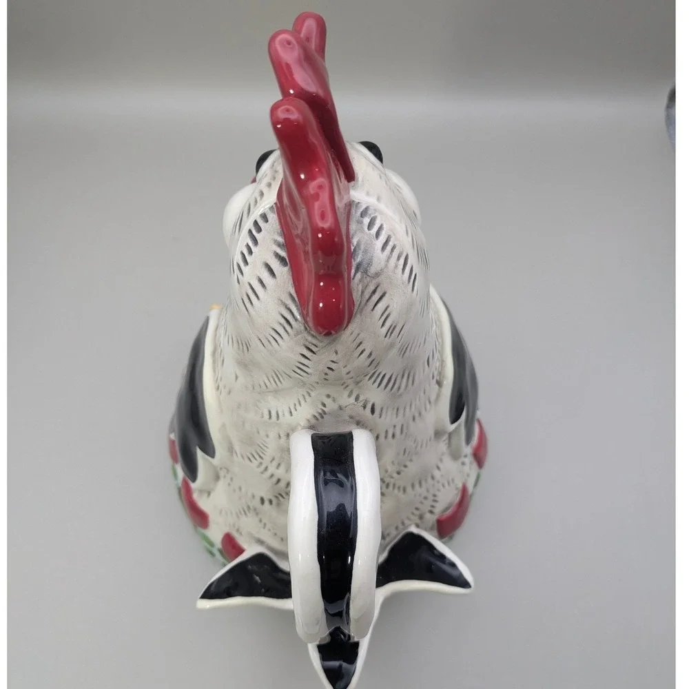 Blue Sky Heather Goldminc Rooster Teapot‎ Ceramic Farmhouse Tulip 2018 White Red